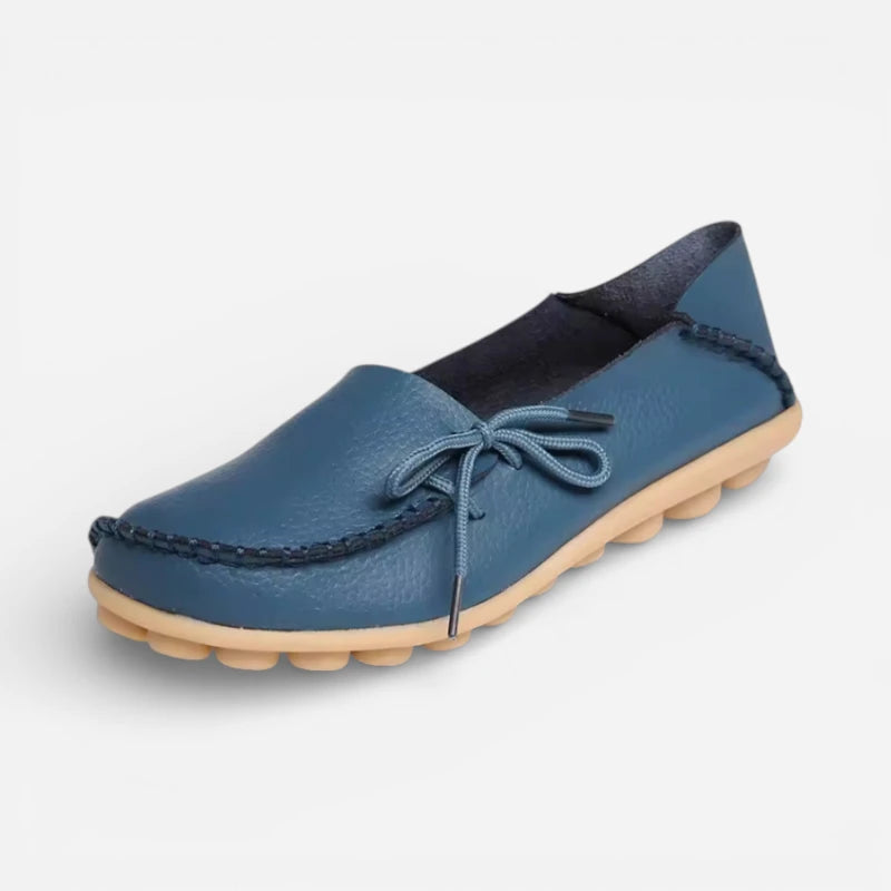 Mocassin En Cuir Bleu à Lacet Pour Femme