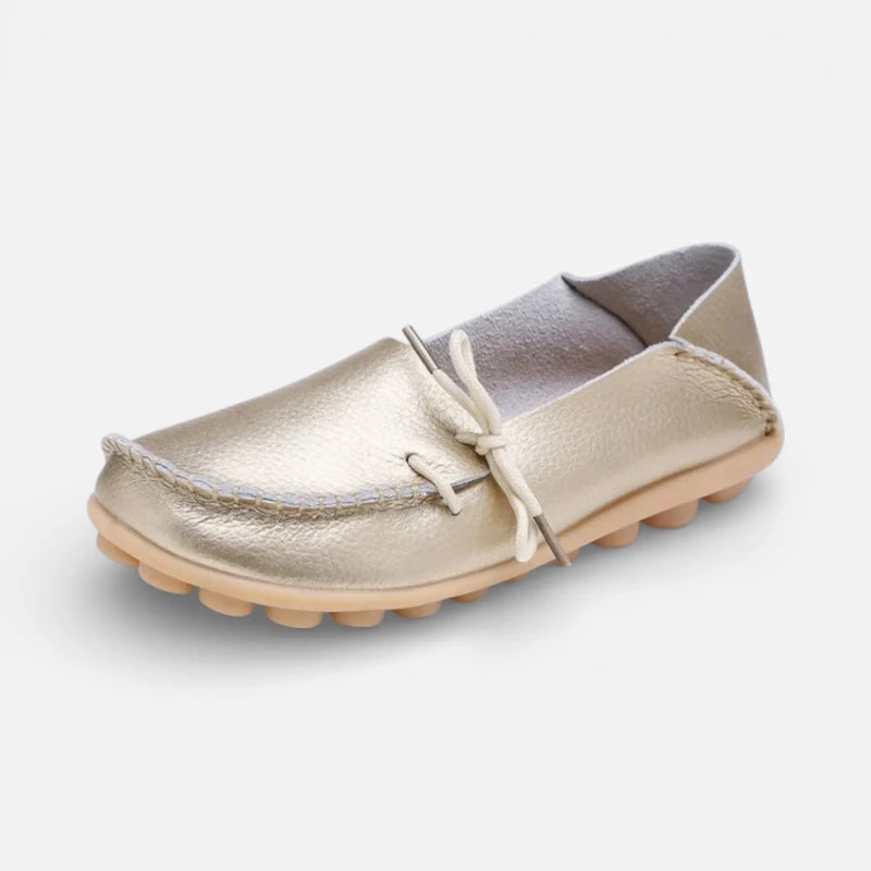 Mocassin Femme Cuir Souple Doré