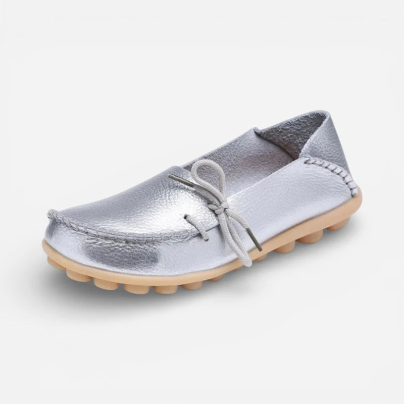 Mocassin Femme Argent Cuir