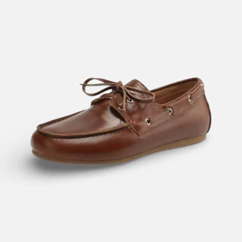 Mocassin Peau De Vache Marron Foncé à Lacets Pour Femme