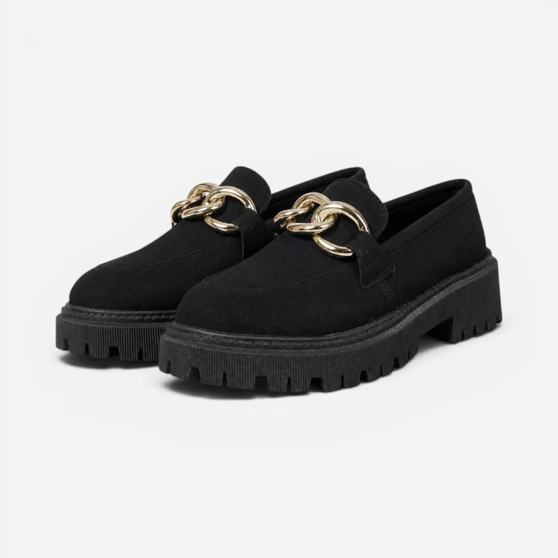 Mocassin Femme Noir Et Doré