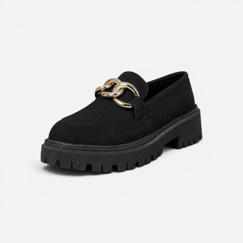 Mocassin Femme Noir Et Doré