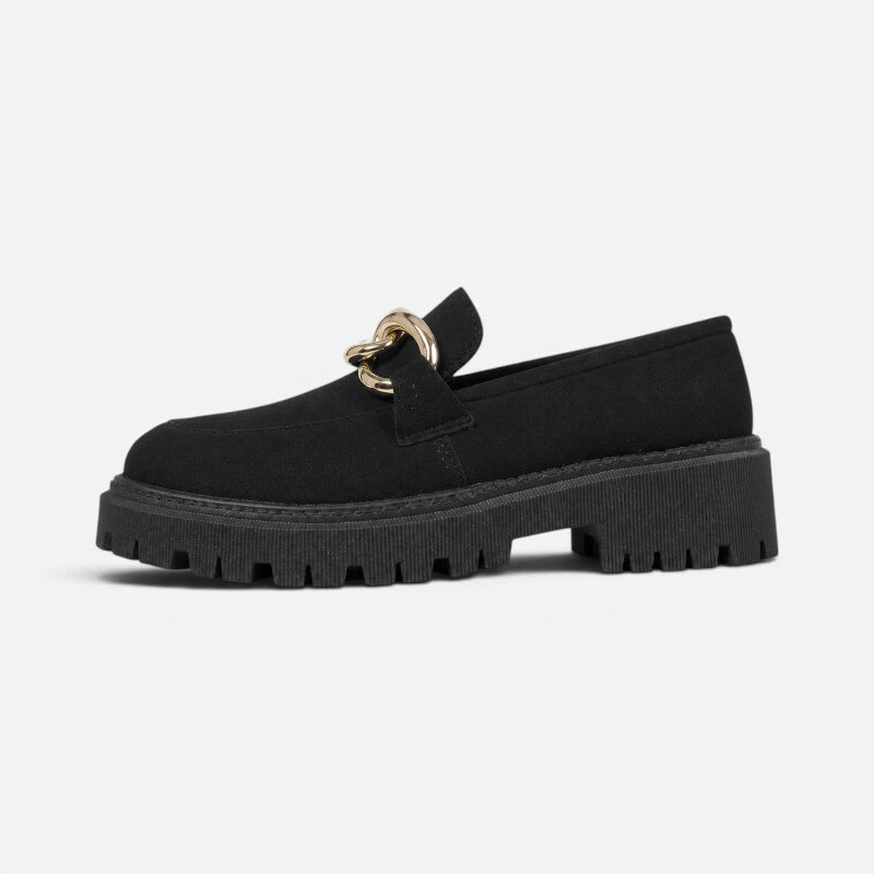 Mocassin Femme Noir Et Doré