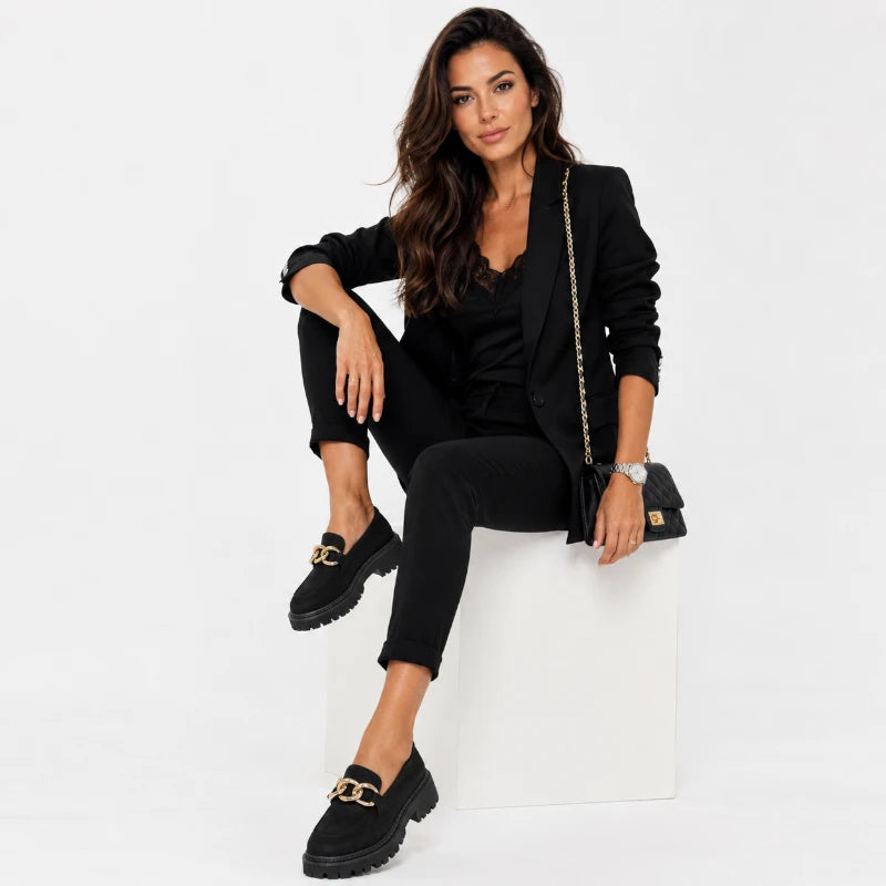 Mocassin Femme Noir Et Doré
