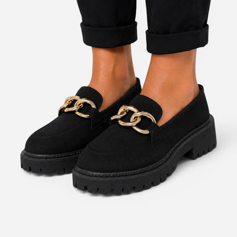 Mocassin Femme Noir Et Doré