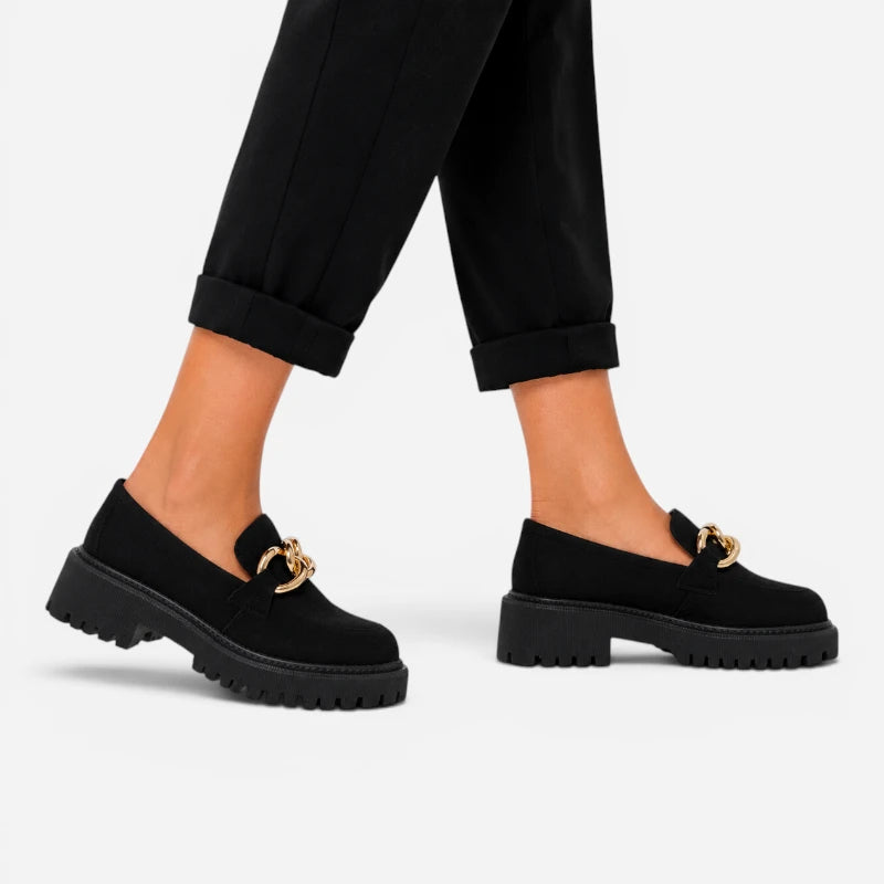 Mocassin Femme Noir Et Doré