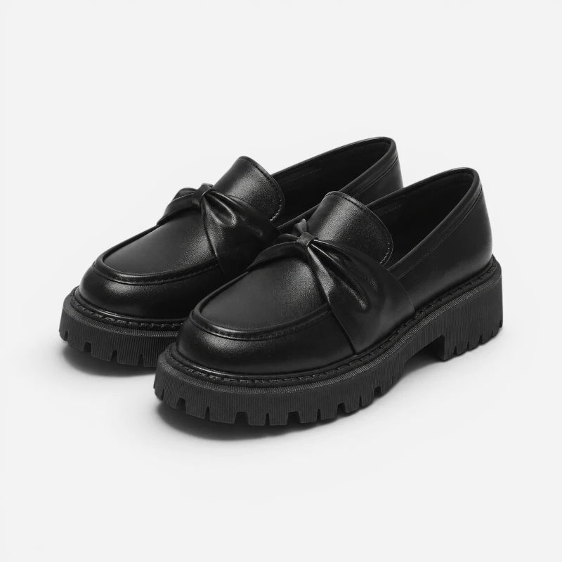Mocassin Plateforme Compensée Noir Avec Noeud Femme