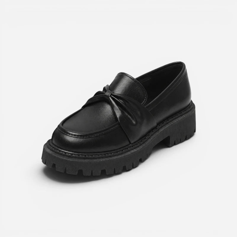Mocassin Plateforme Compensée Noir Avec Noeud Femme