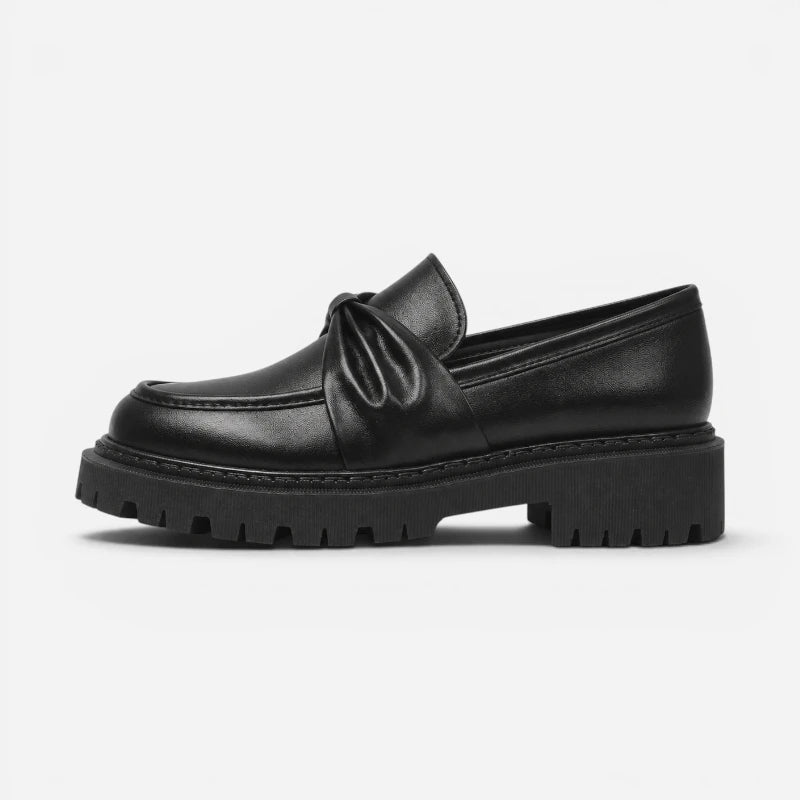 Mocassin Plateforme Compensée Noir Avec Noeud Femme