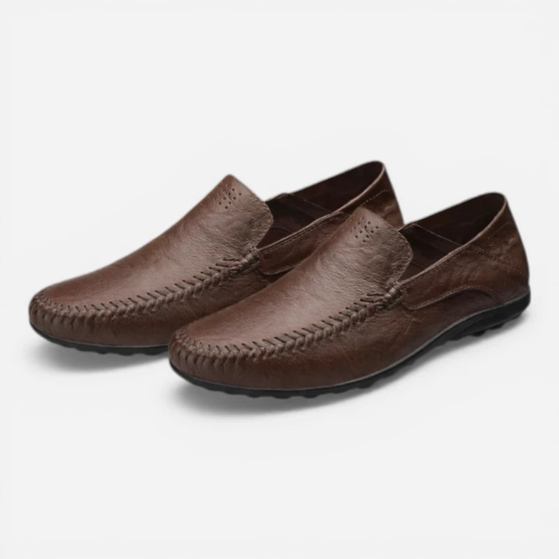 Mocassin Cuir Foncé Marron Homme Vintage
