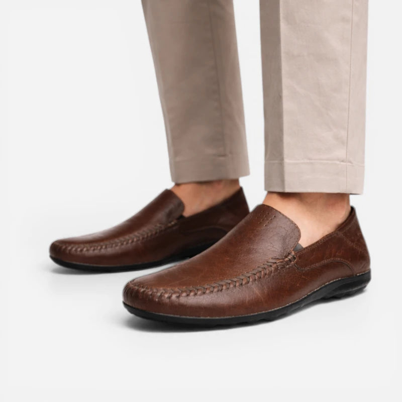 Mocassin Cuir Foncé Marron Homme Vintage