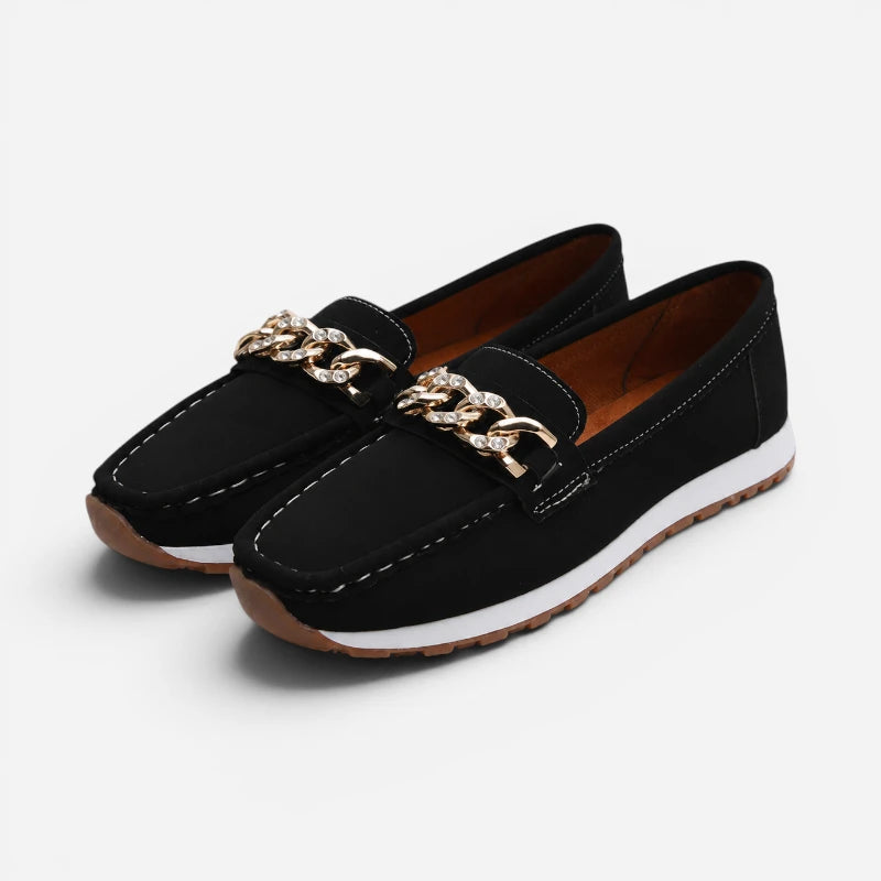 Mocassin Noir Chaine Dorée