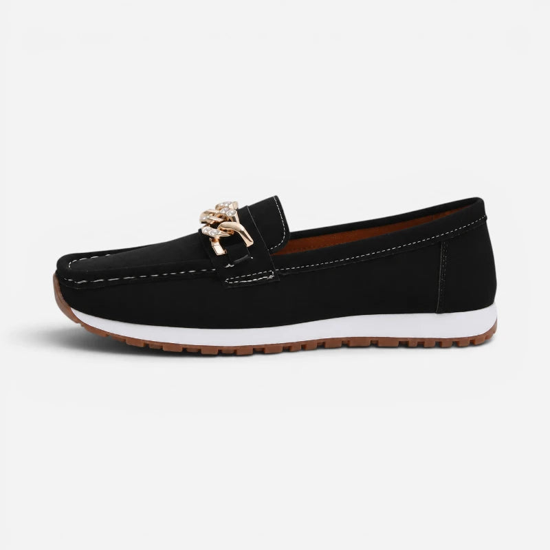Mocassin Noir Chaine Dorée