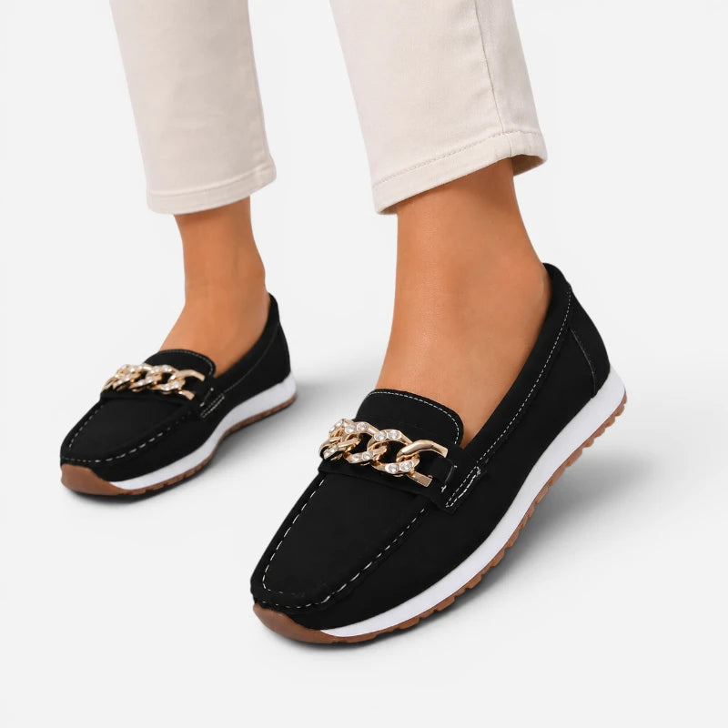 Mocassin Noir Chaine Dorée
