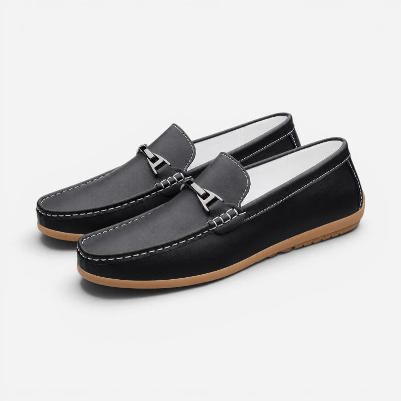 Mocassin Cuir Noir À Mors Élégant Style Italien