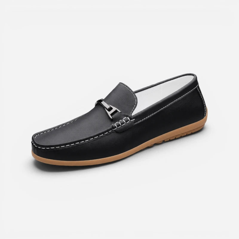 Mocassin Cuir Noir À Mors Élégant Style Italien