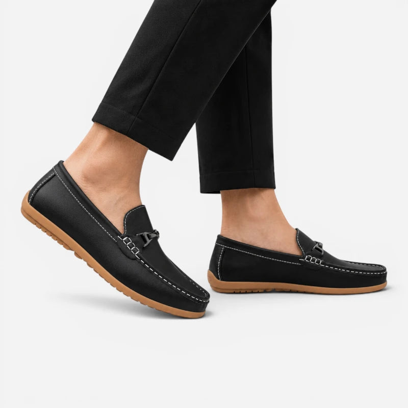 Mocassin Cuir Noir À Mors Élégant Style Italien