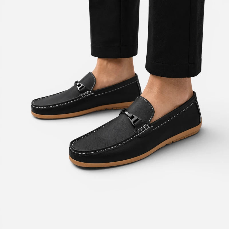 Mocassin Cuir Noir À Mors Élégant Style Italien