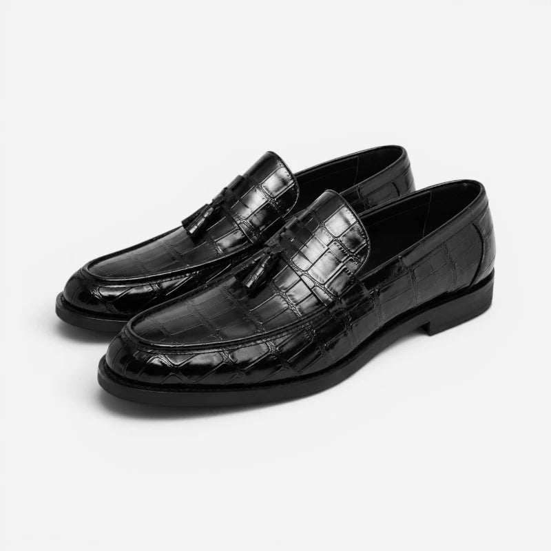 Mocassin Cuir Croco Noir