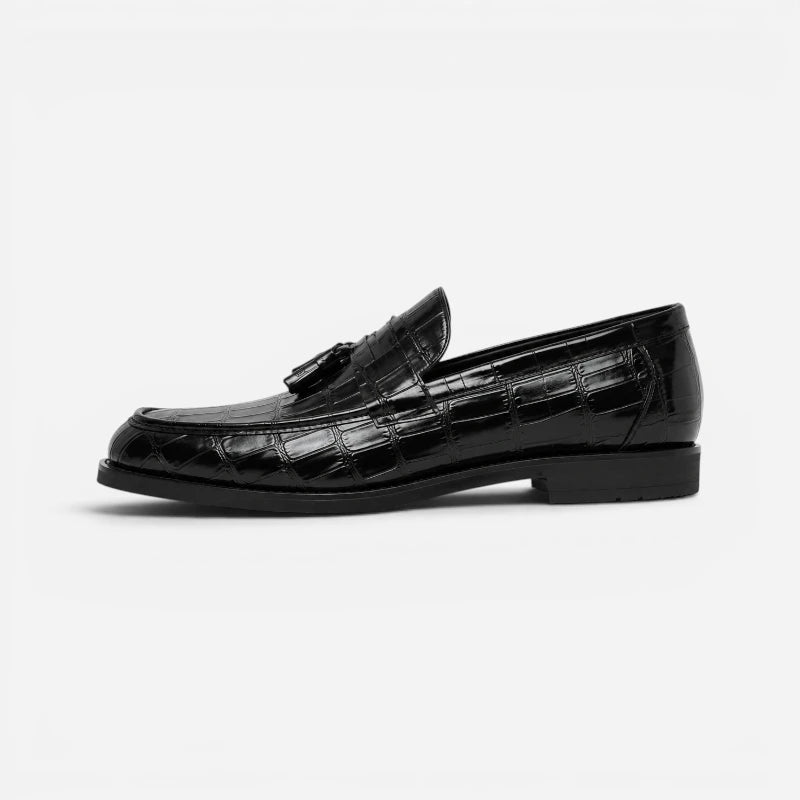 Mocassin Cuir Croco Noir