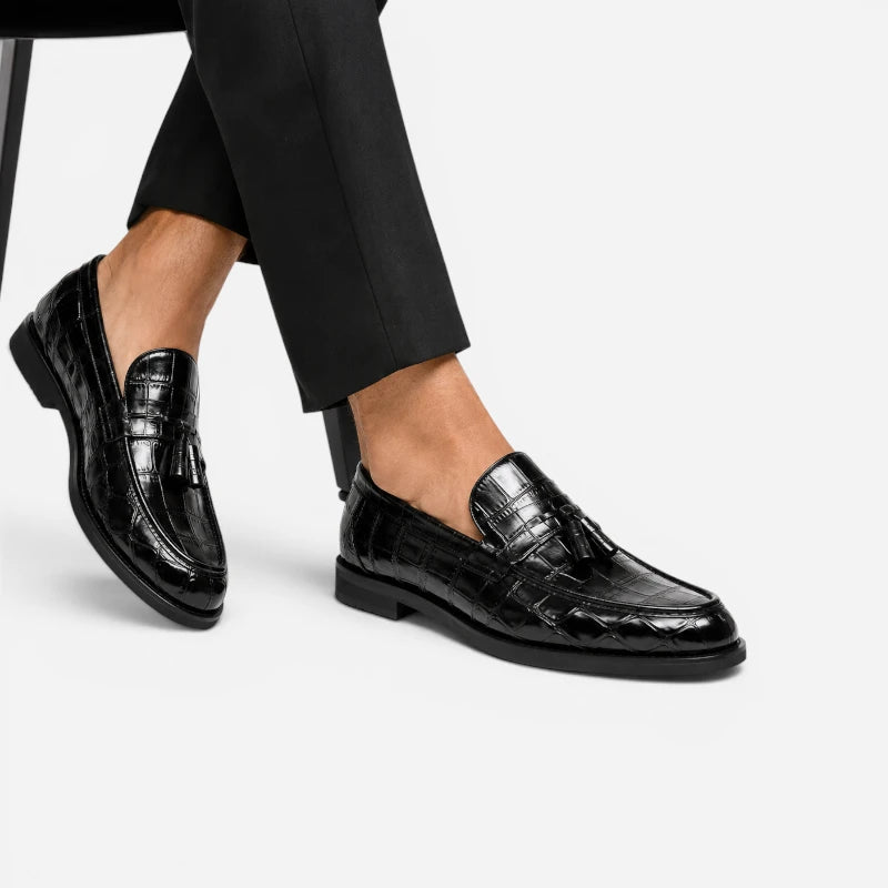 Mocassin Cuir Croco Noir