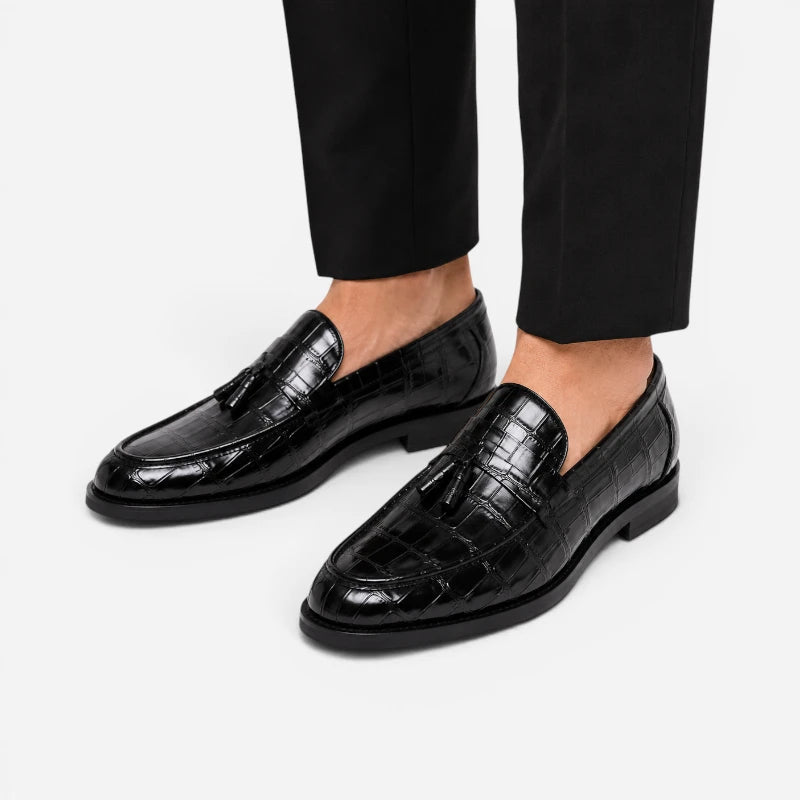 Mocassin Cuir Croco Noir