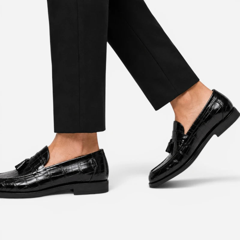 Mocassin Cuir Croco Noir