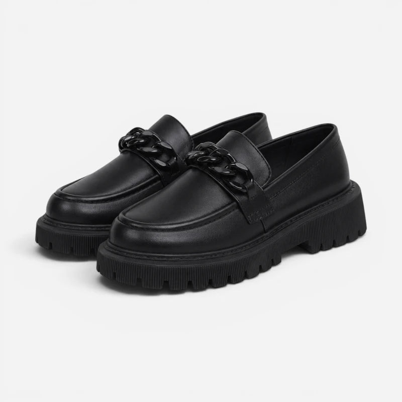Mocassin Plateforme Noir Femme Avec Chainette