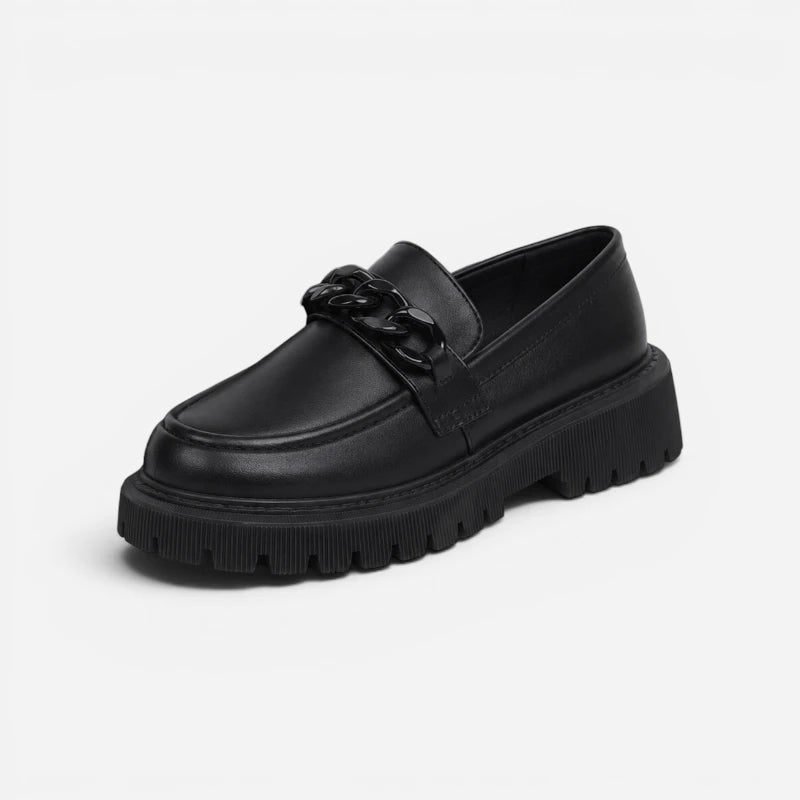 Mocassin Plateforme Noir Femme Avec Chainette