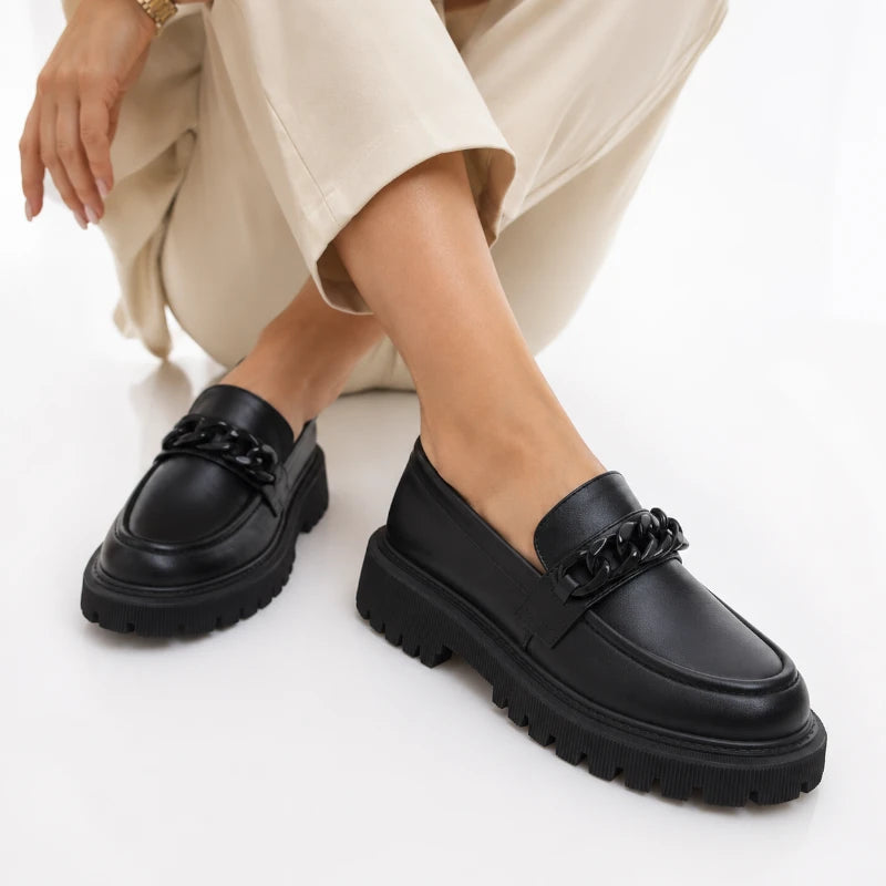 Mocassin Plateforme Noir Femme Avec Chainette