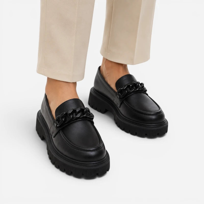 Mocassin Plateforme Noir Femme Avec Chainette