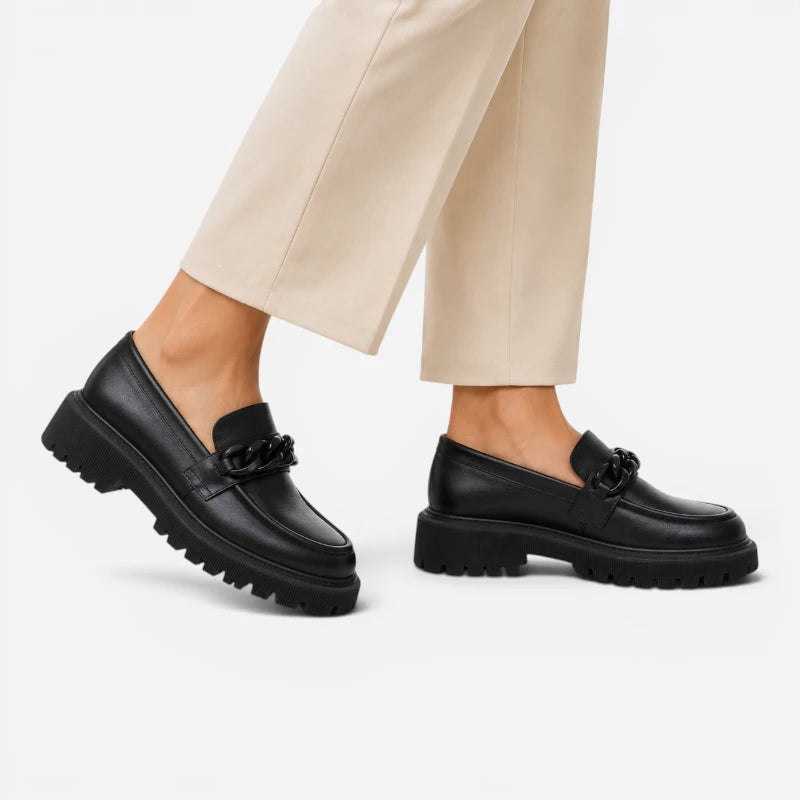 Mocassin Plateforme Noir Femme Avec Chainette
