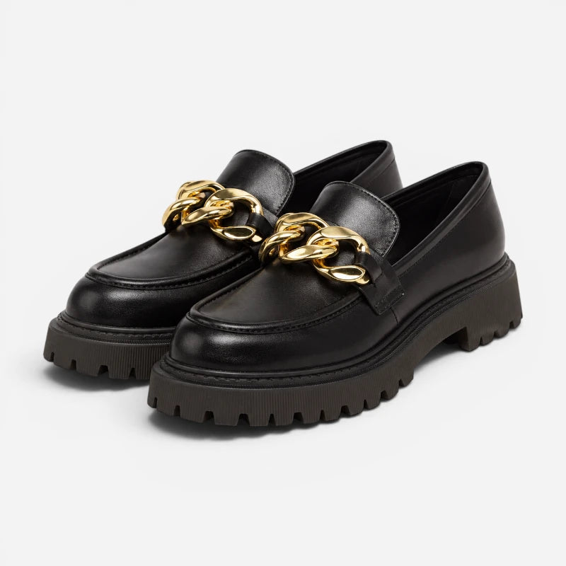 Mocassin Noir Avec Chaine