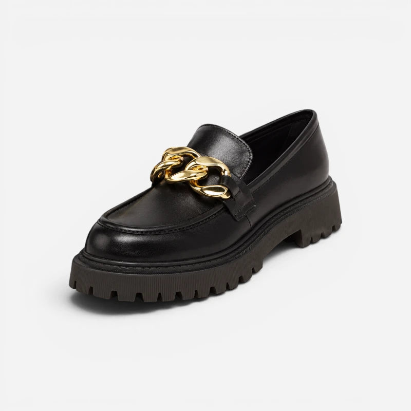 Mocassin Noir Avec Chaine