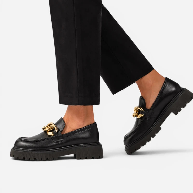 Mocassin Noir Avec Chaine