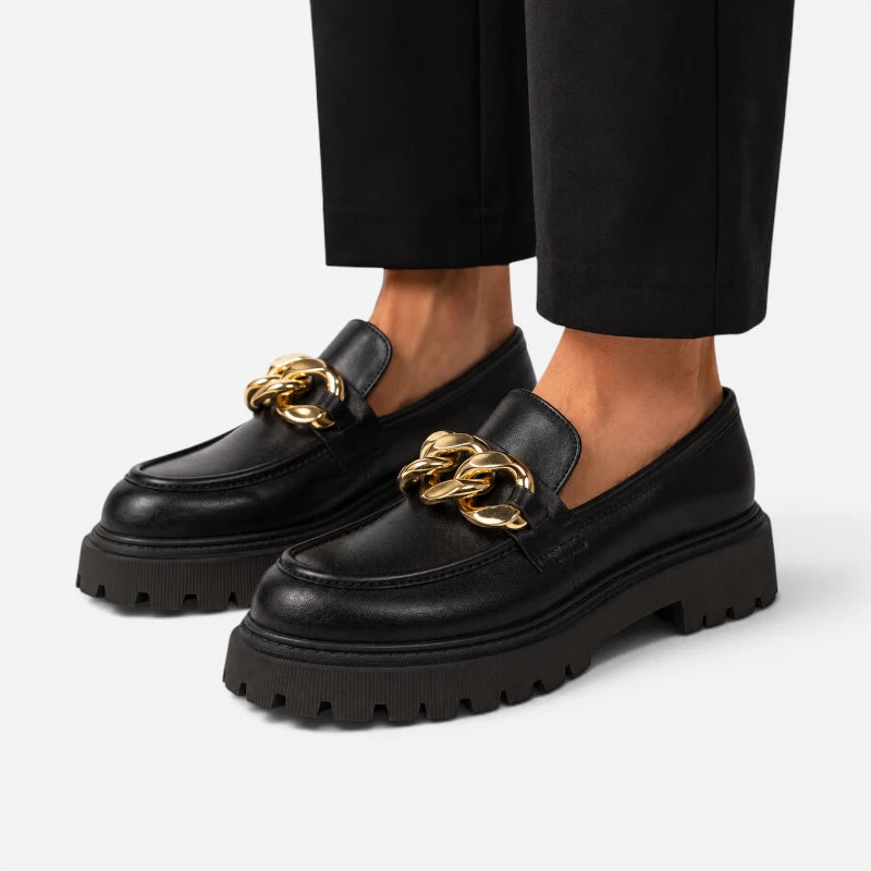 Mocassin Noir Avec Chaine