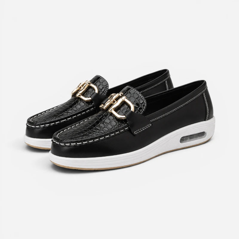 Mocassin Noir Boucle Dorée