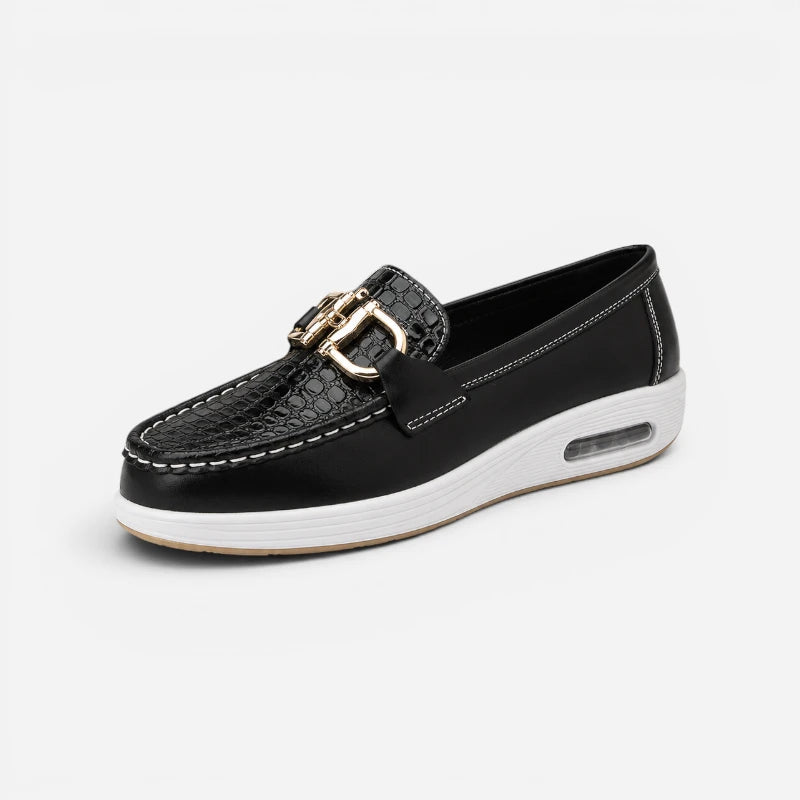 Mocassin Noir Boucle Dorée