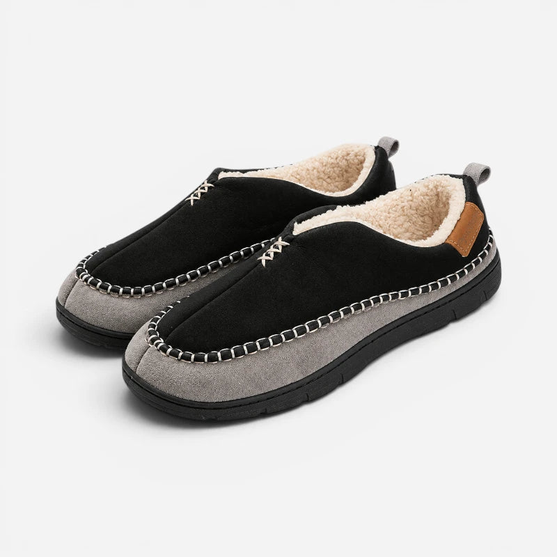 Chaussons Mocassins Orthopédique Fourrés Laine Noir