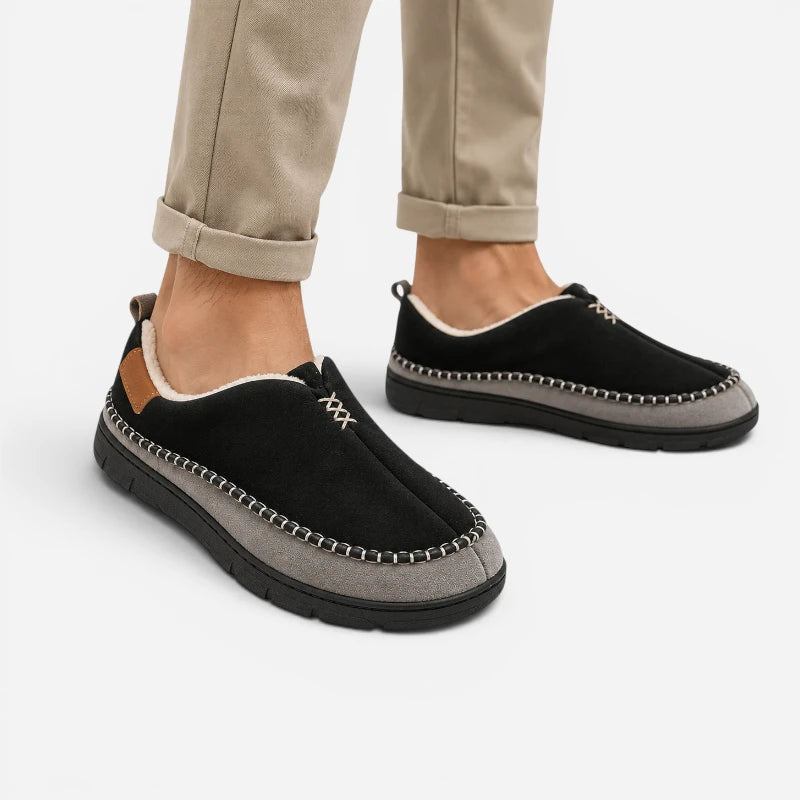 Chaussons Mocassins Orthopédique Fourrés Laine Noir