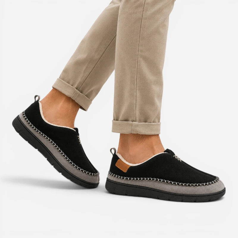Chaussons Mocassins Orthopédique Fourrés Laine Noir