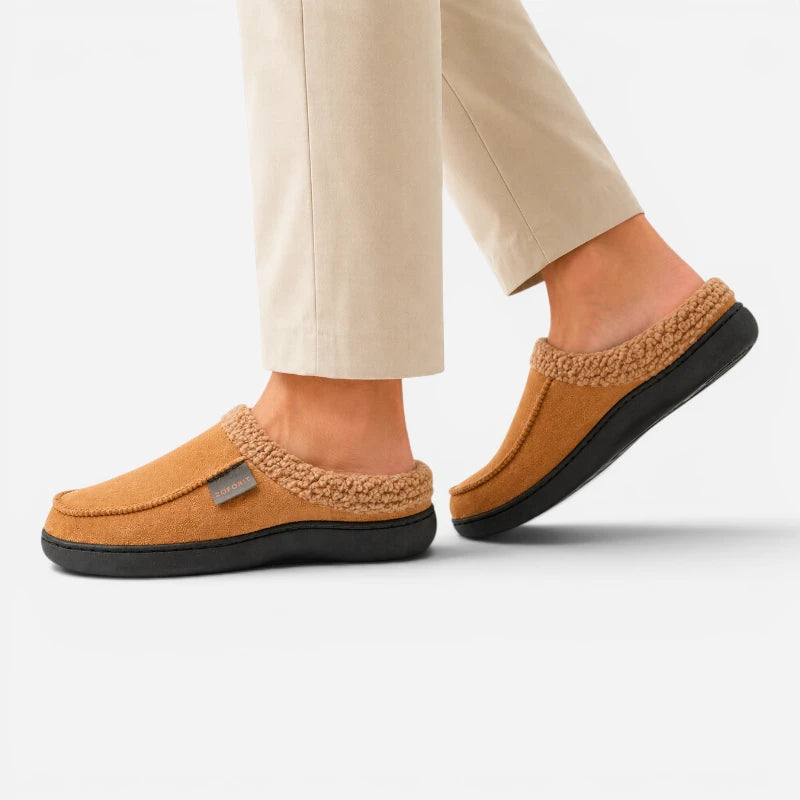 Chausson Mocassin Orthopédique Mule Fourré Laine Camel