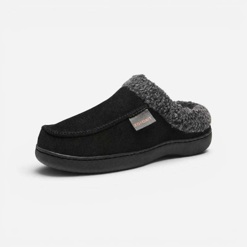 Chausson Mocassin Mule Noir Orthopédique Fourré Laine