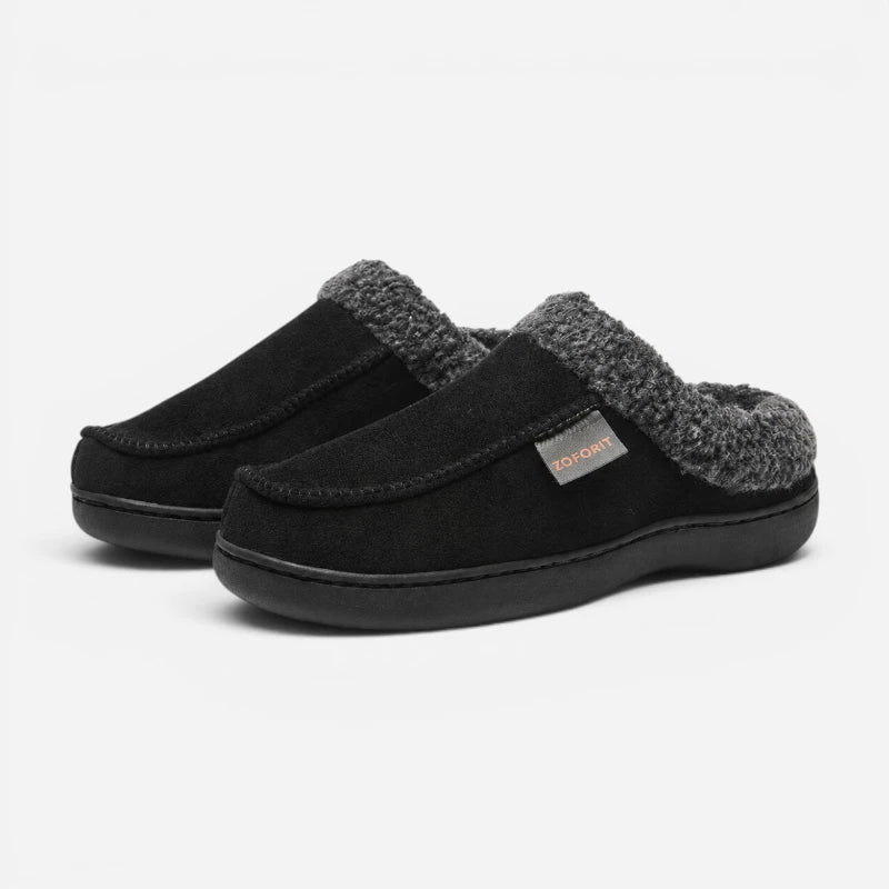 Chausson Mocassin Mule Noir Orthopédique Fourré Laine