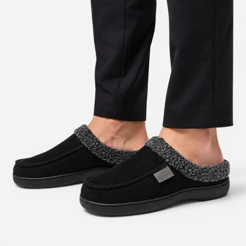 Chausson Mocassin Mule Noir Orthopédique Fourré Laine