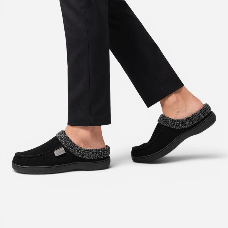 Chausson Mocassin Mule Noir Orthopédique Fourré Laine