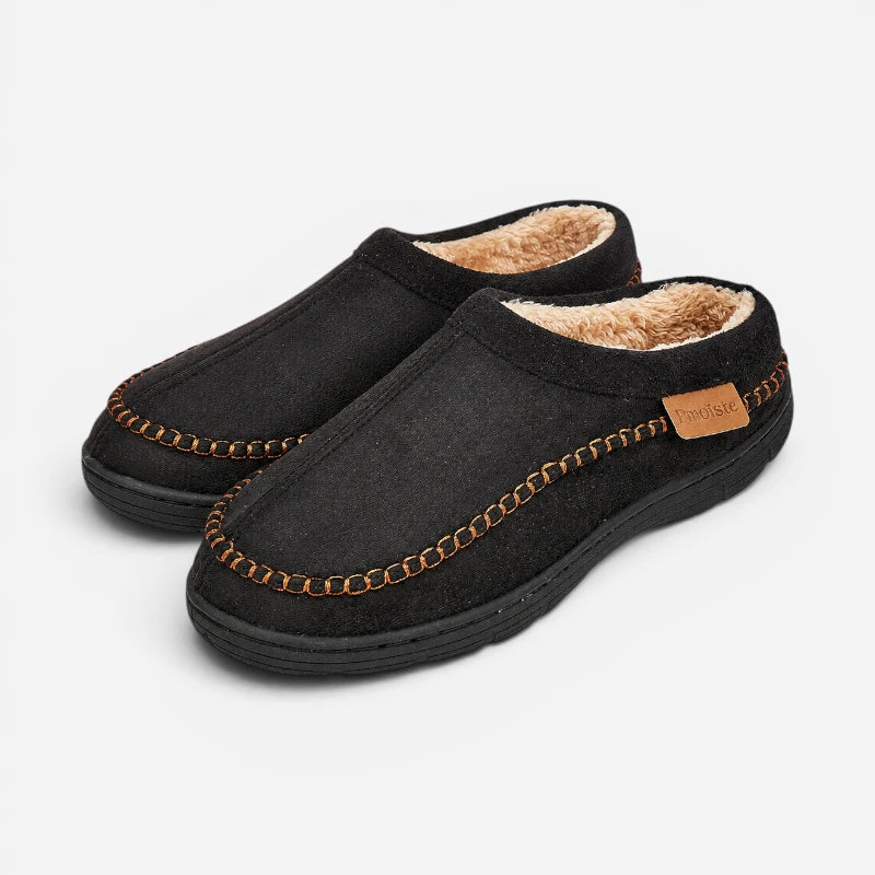 Mocassin Daim Noir Fourré À La Laine