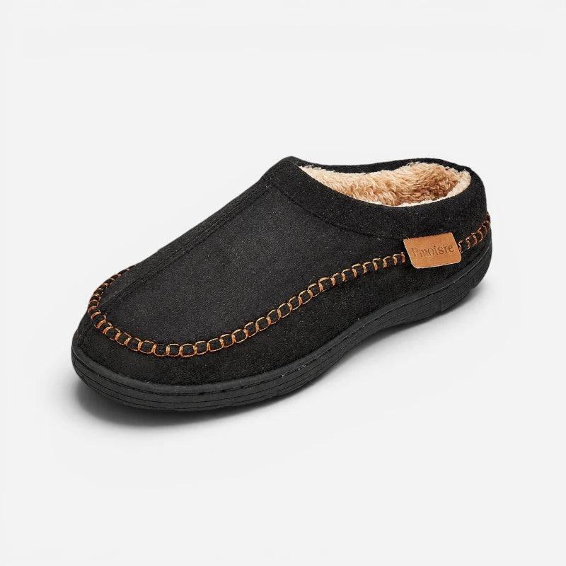 Mocassin Daim Noir Fourré À La Laine