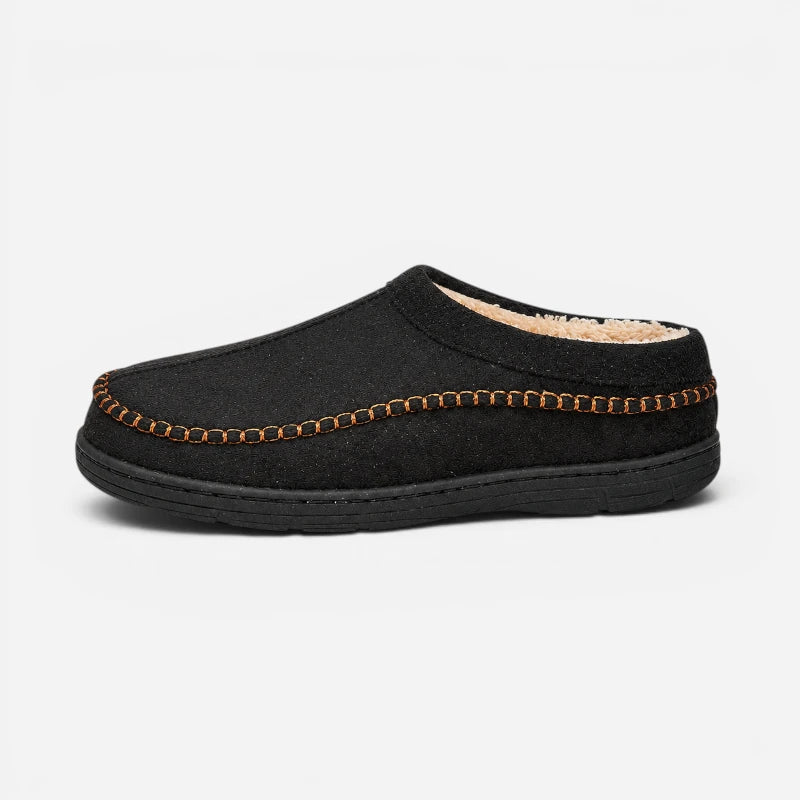 Mocassin Daim Noir Fourré À La Laine