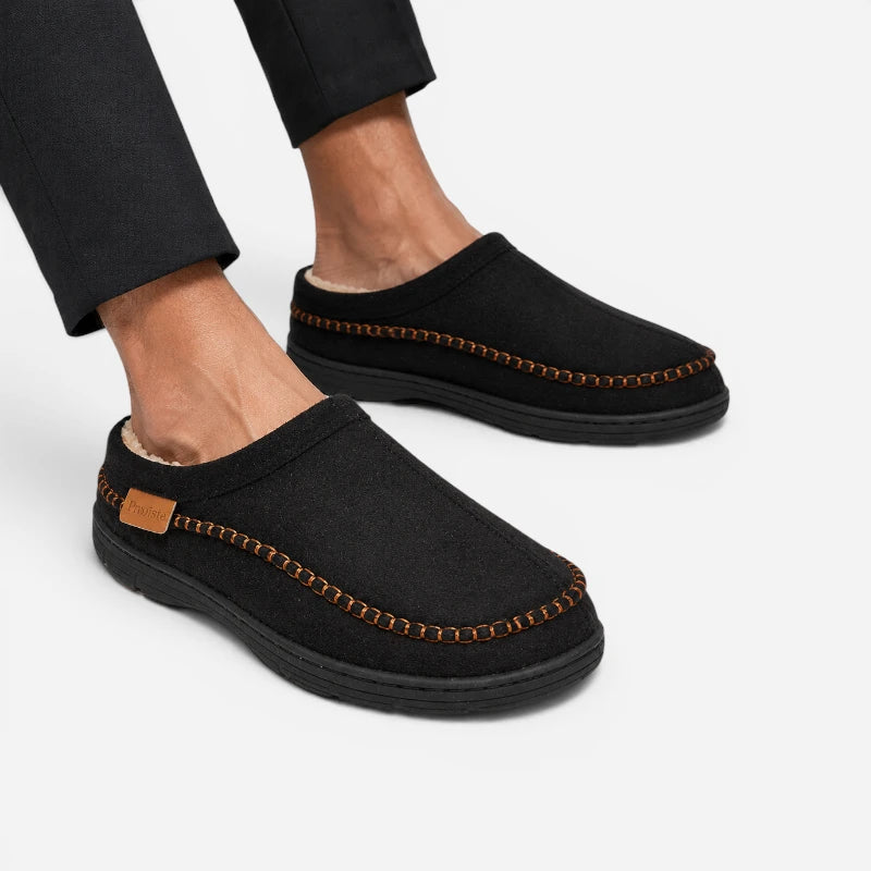 Mocassin Daim Noir Fourré À La Laine